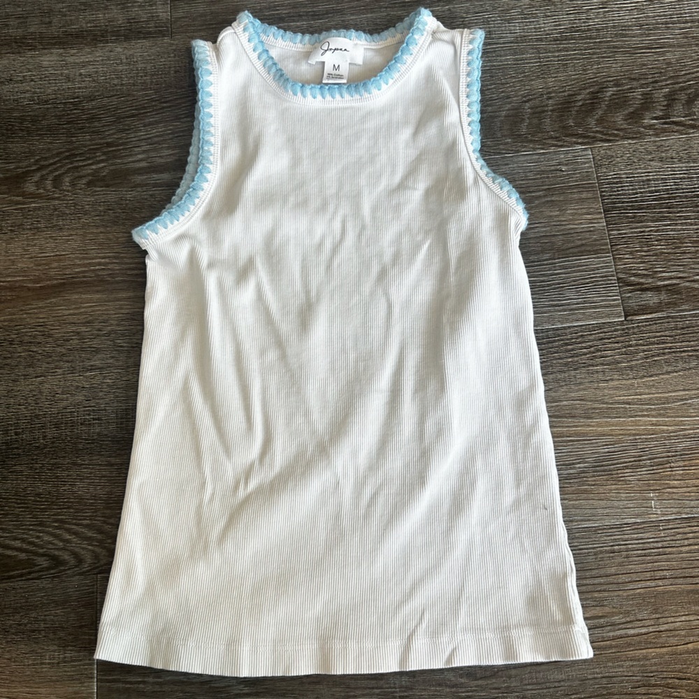 Japna White Tank Top with Light Blue Trim
